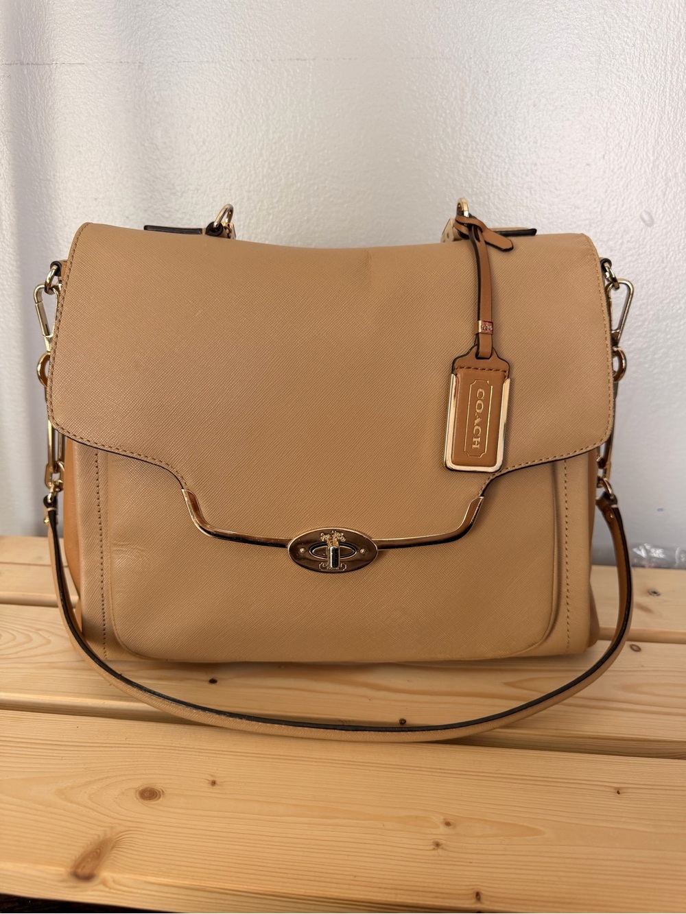 Coach Madison Camel Saffiano Leather